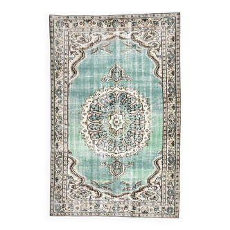 Tapis oriental vintage vert et crème 5x8 157x235 cm SK 24776