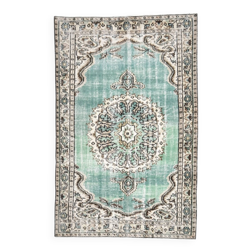 5x8 Green & Cream Oriental Vintage Rug 157x235Cm SK 24776