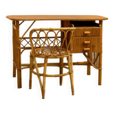 Bureau vintage en rotin + chaise assortie