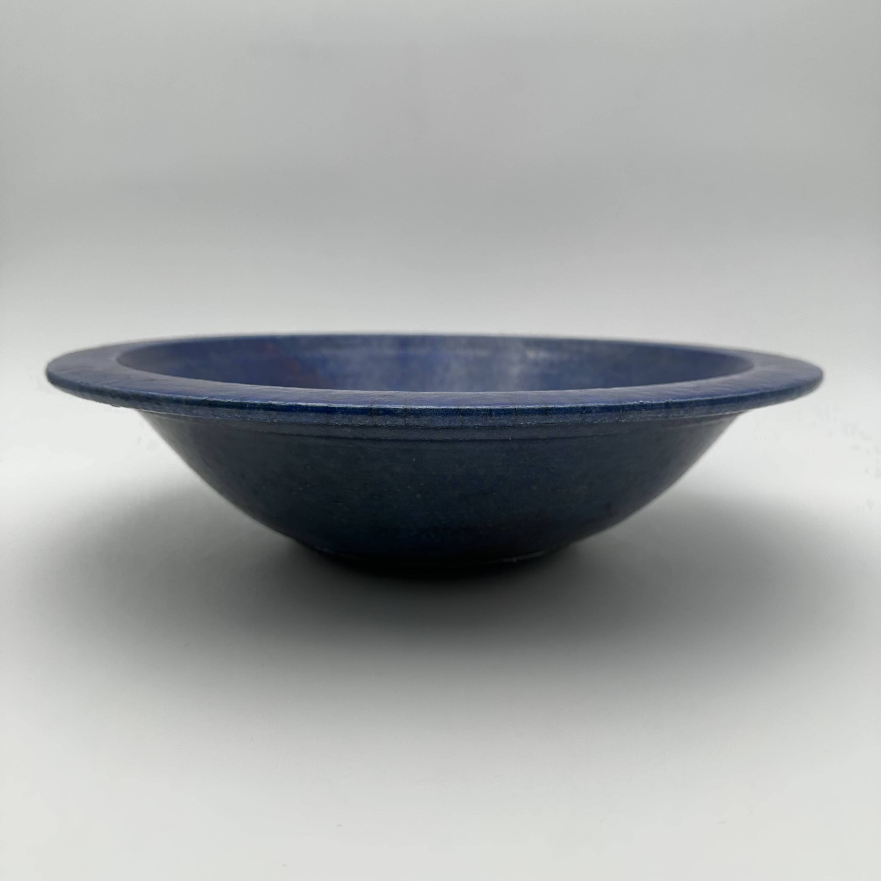 Brutalist Cup in Deep Blue Glazed Ceramic, Signed Studio Piece