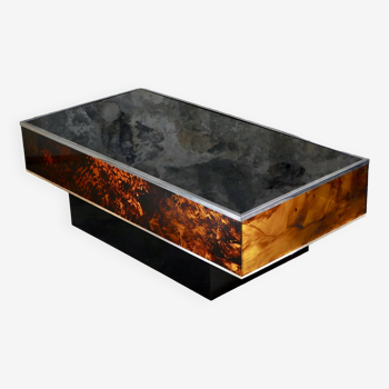Coffee table in plexi and tortoiseshell style glass