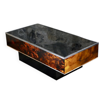 Coffee table in plexi and tortoiseshell style glass