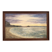 Oil painting knife beach sea sunset cliff signed canda