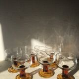Lot of 9 glasses/cups from the 70s with amber feet