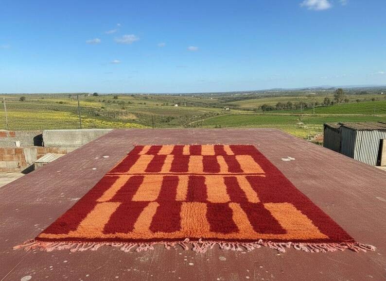 Vintage Moroccan Berber rug red orange 300x200 cm – handmade wool