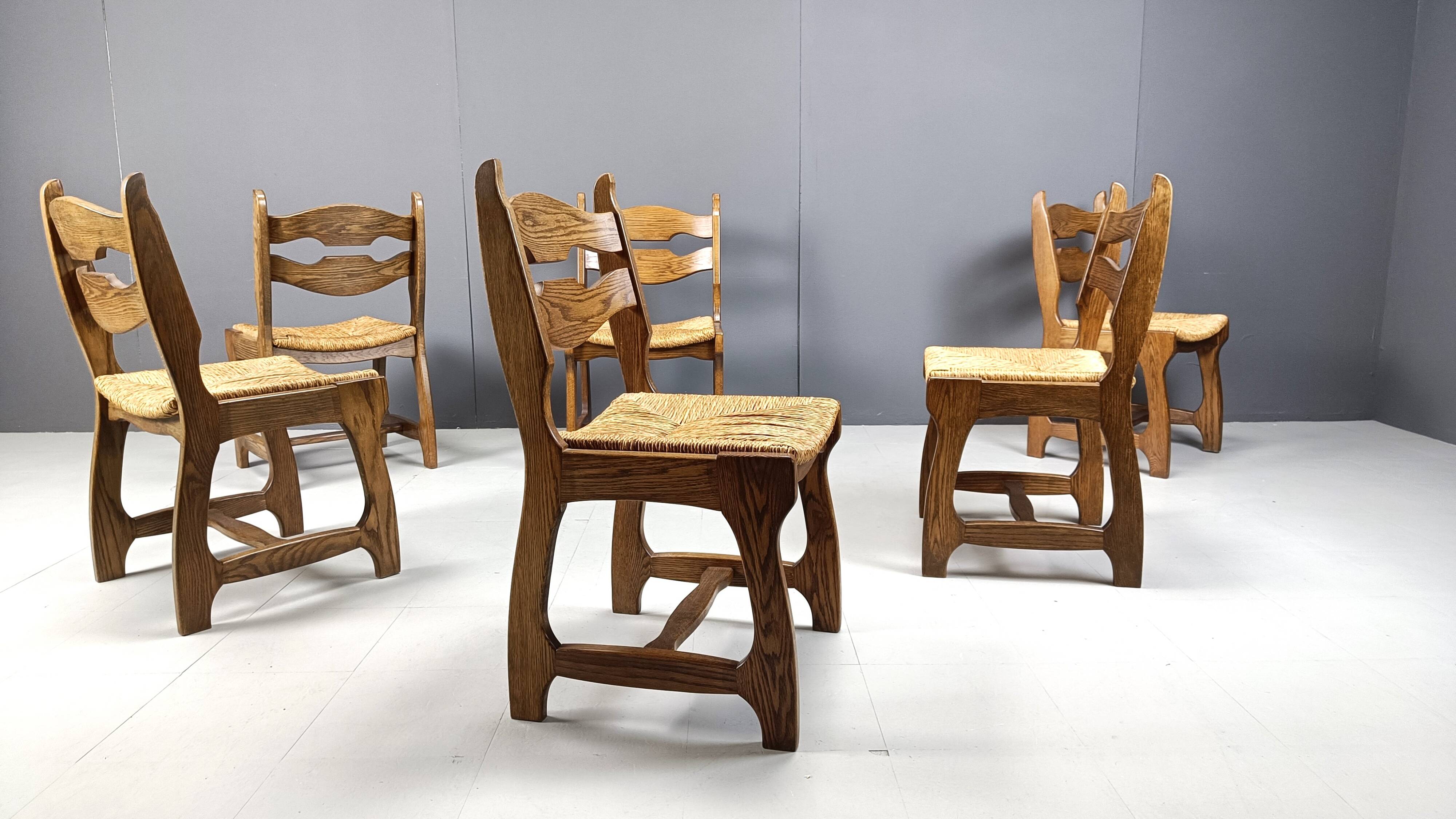 Vintage oak and wicker dining chairs, 1960s