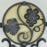 1970s WALL LAMP wrought iron and parchment koch & sons brutalist rustic