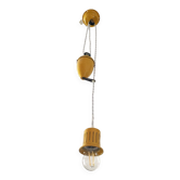 Suspension rises and falls in yellow painted metal