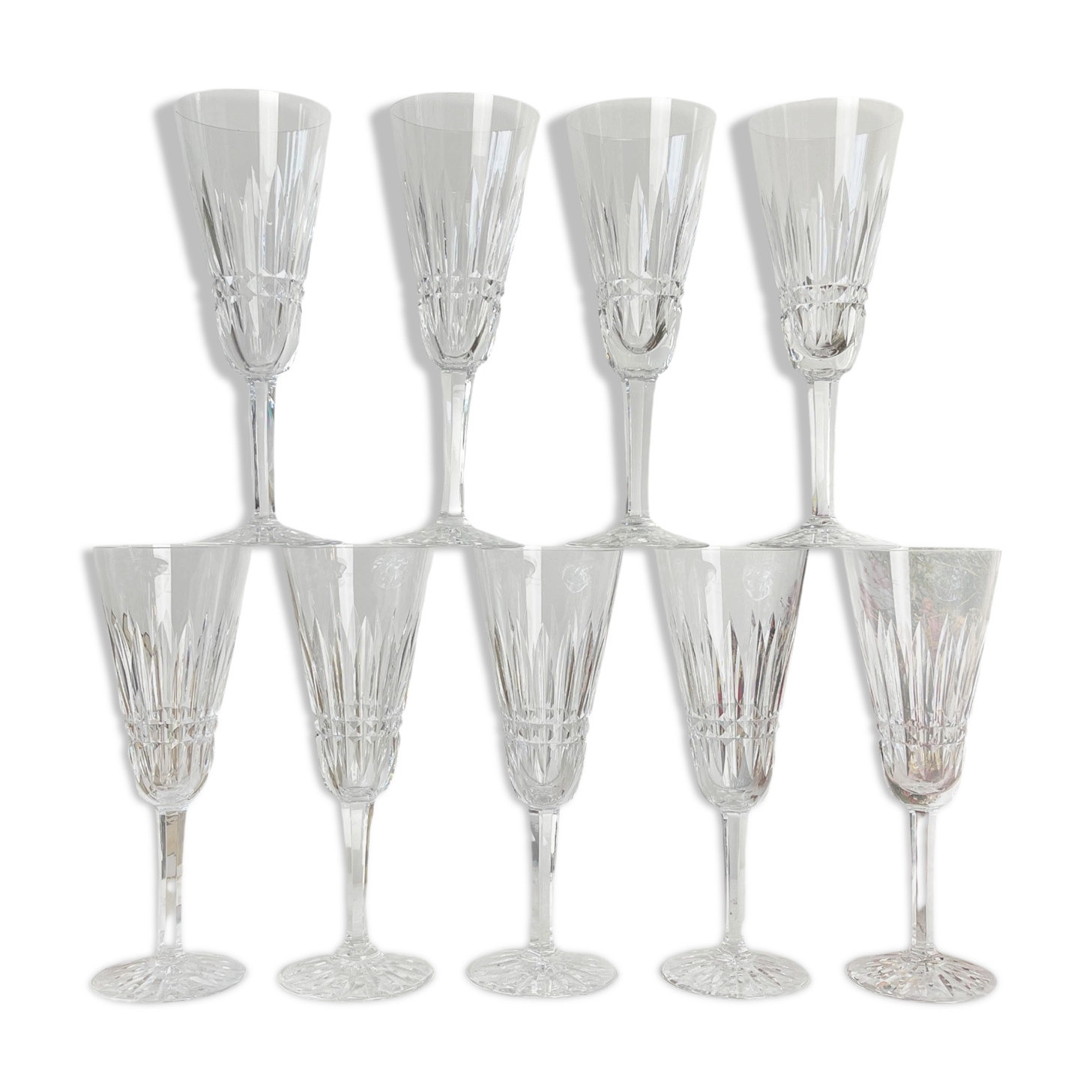 9 French Chiseled Crystal Flutes