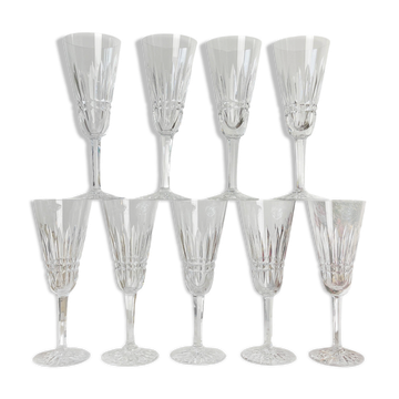 9 French Chiseled Crystal Flutes