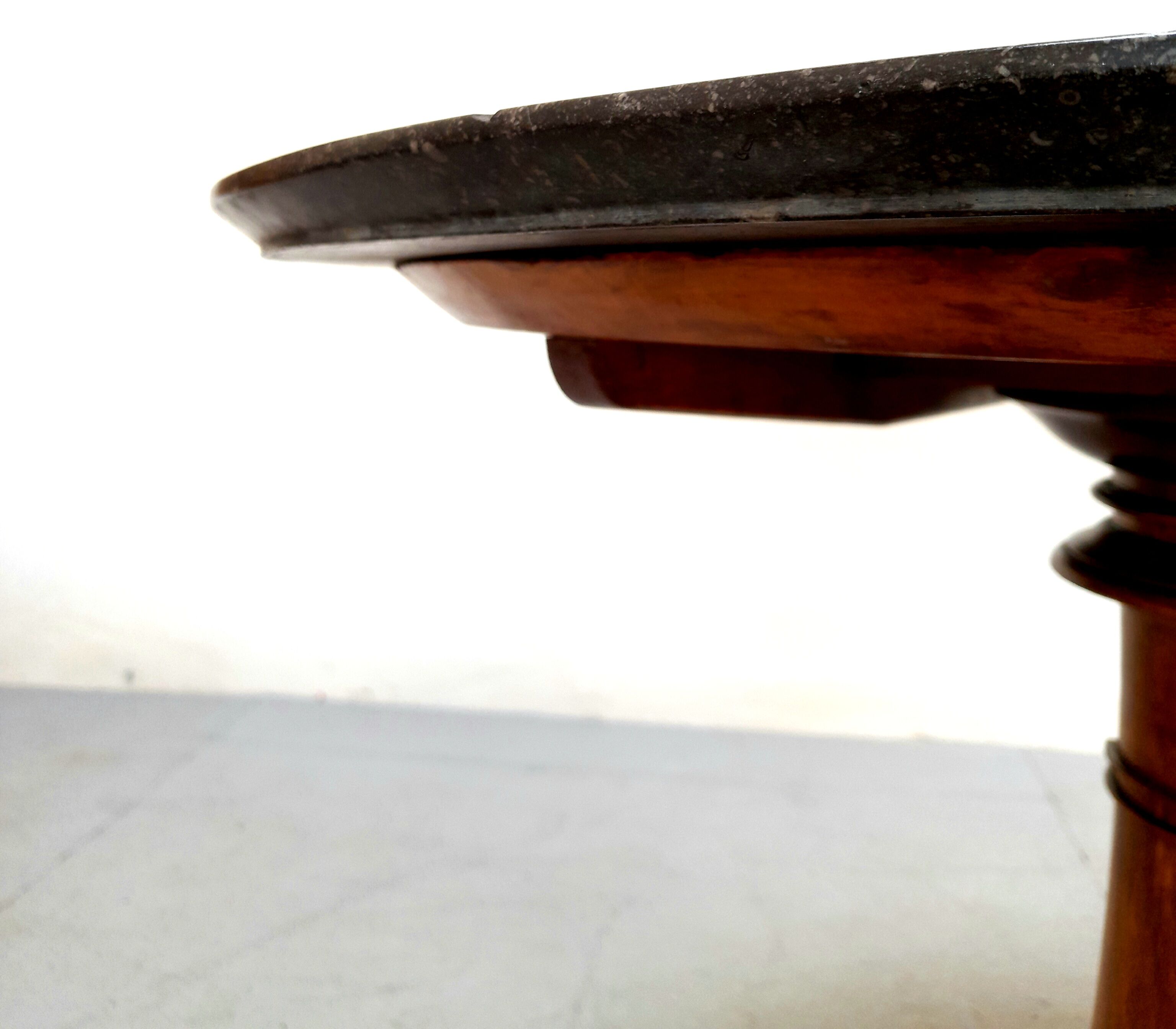 Neo-classical pedestal table in walnut and black marble - French work from the 1930s