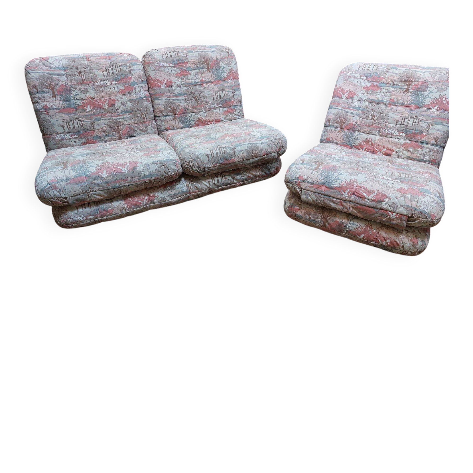 Ensemble de salon modulable vintage - Canapé 2 places + chauffeuse 1 place