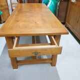 LOT Solid Oak Country Table and 6 Straw Seated Chairs
