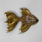 Vintage brass and stone fish-shaped wall light, 1970s
