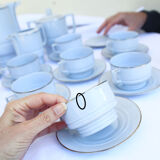 Service à café art déco en porcelaine bleu gris pâle