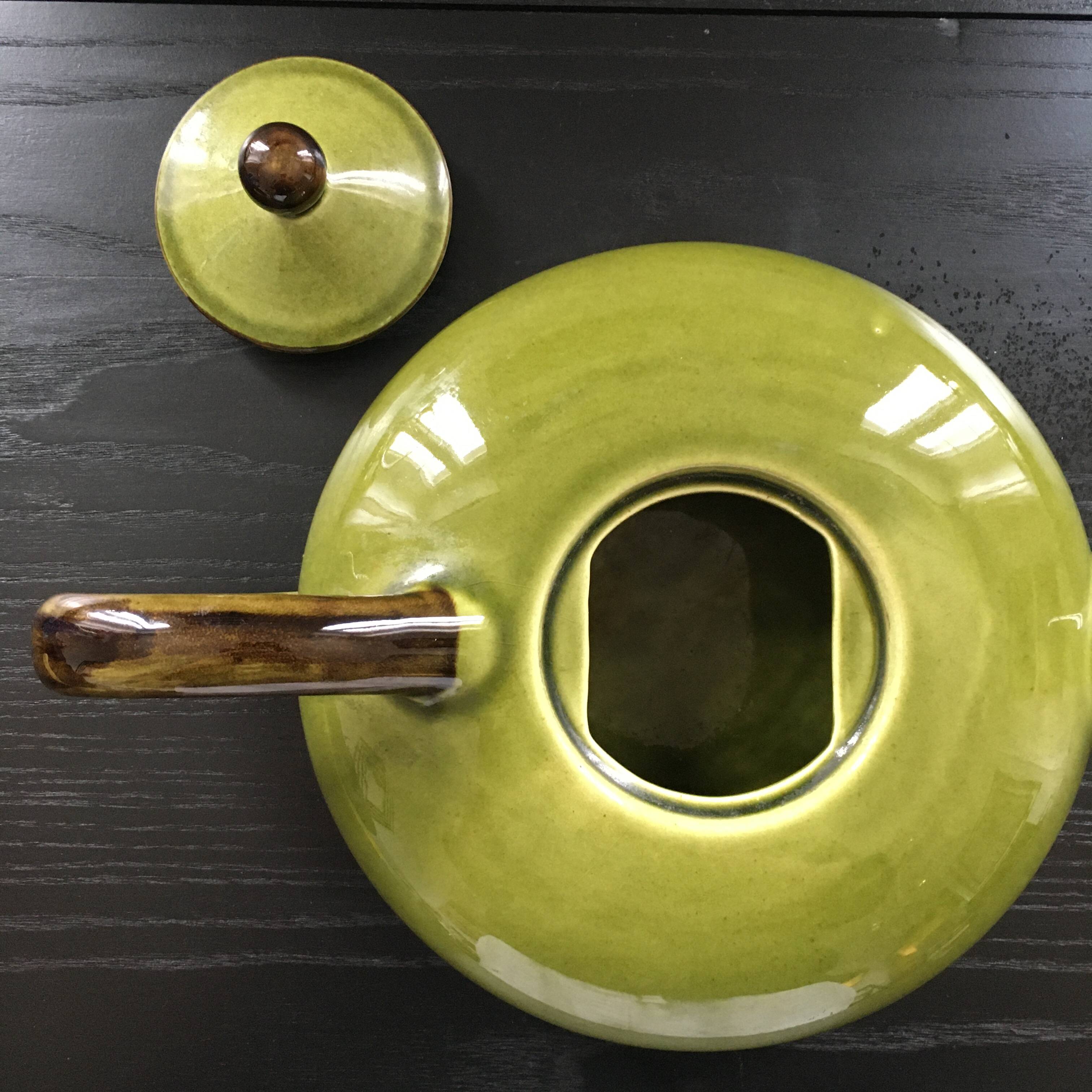 Large olive green Provençal teapot