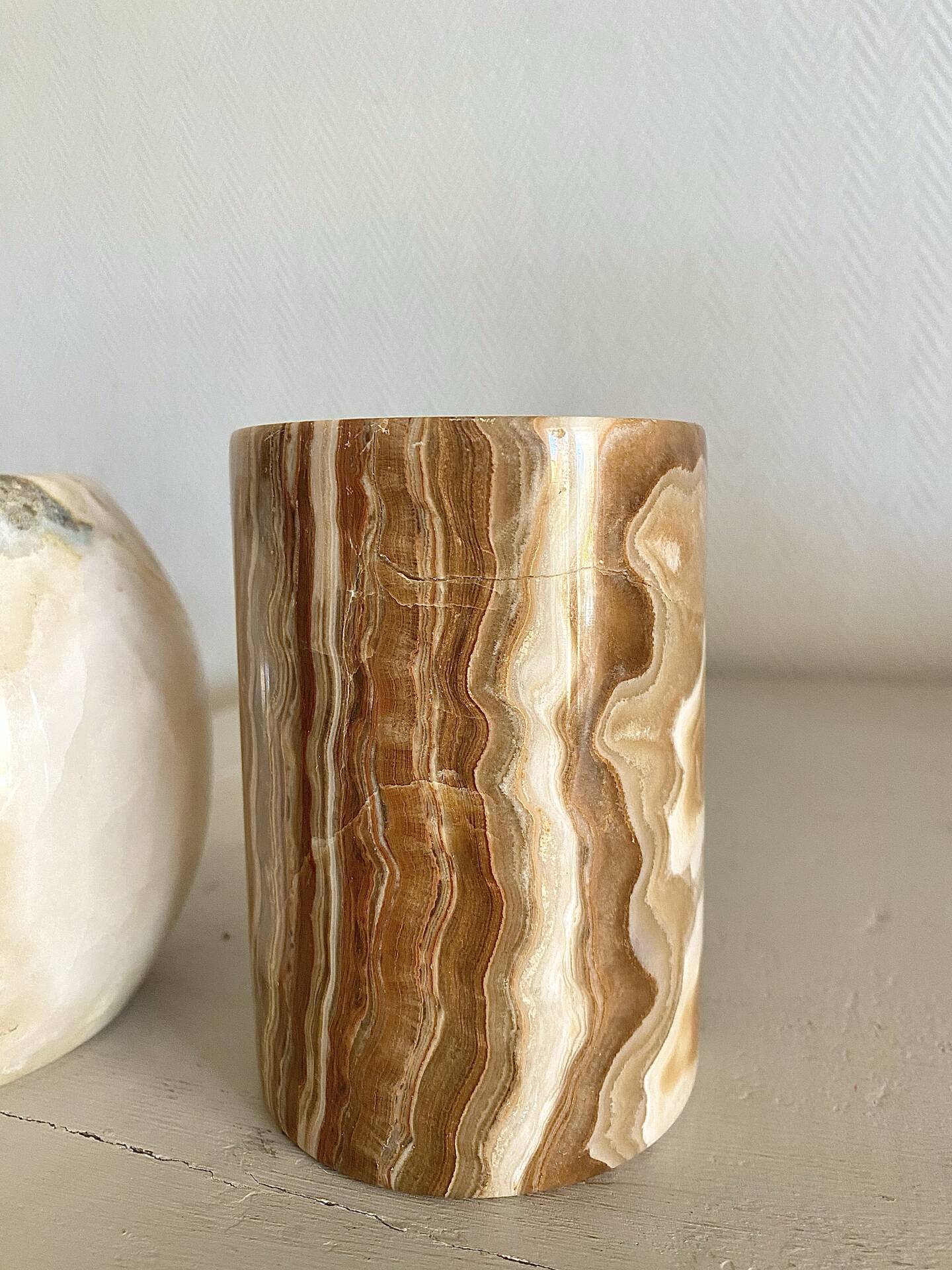 Pair of natural onyx candle holders