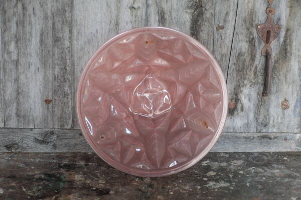 Vasque lustre art déco vintage, vasque suspension motifs feuilles, rose