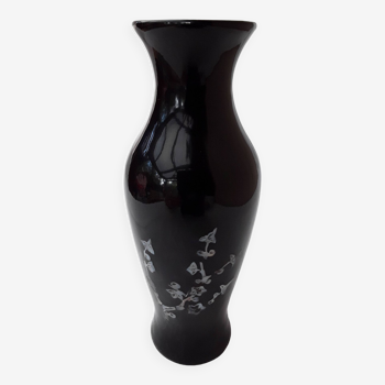 Vase laque noire incrustation nacre