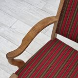 1970s, Danish armchair, striped red furniture wool, solid oak wood.
