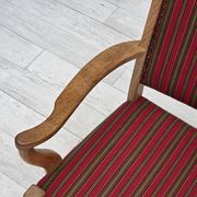 1970s, Danish armchair, striped red furniture wool, solid oak wood.