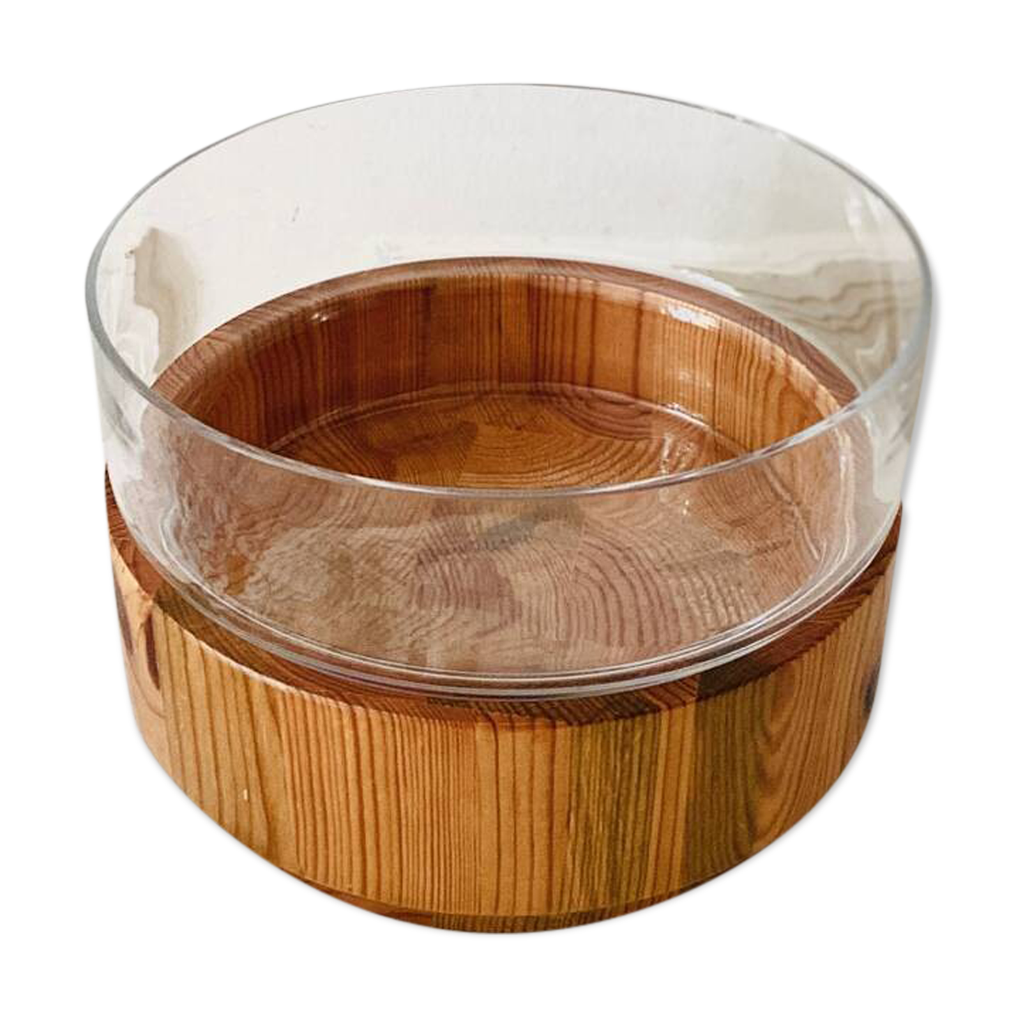 Large Scandinavian glass and wood salad bowl BLOMBERG GOTENE SWEDEN