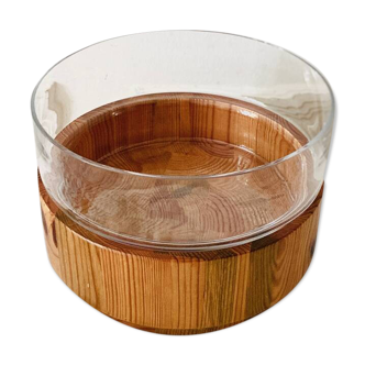 Large Scandinavian glass and wood salad bowl BLOMBERG GOTENE SWEDEN