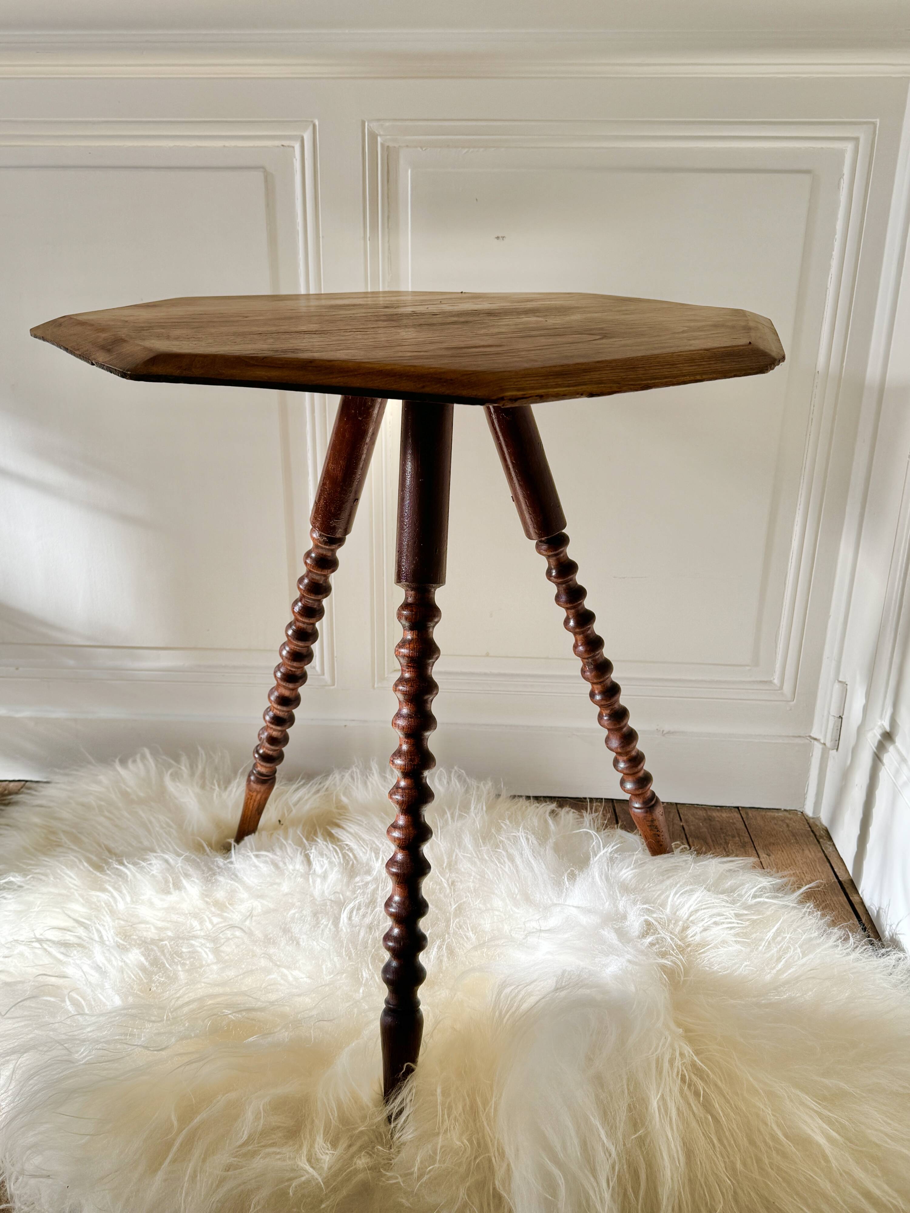 turned wooden side table