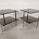 Vintage chrome smoked glass side tables