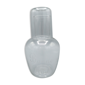 Night carafe engraved 'Good night' and its glass