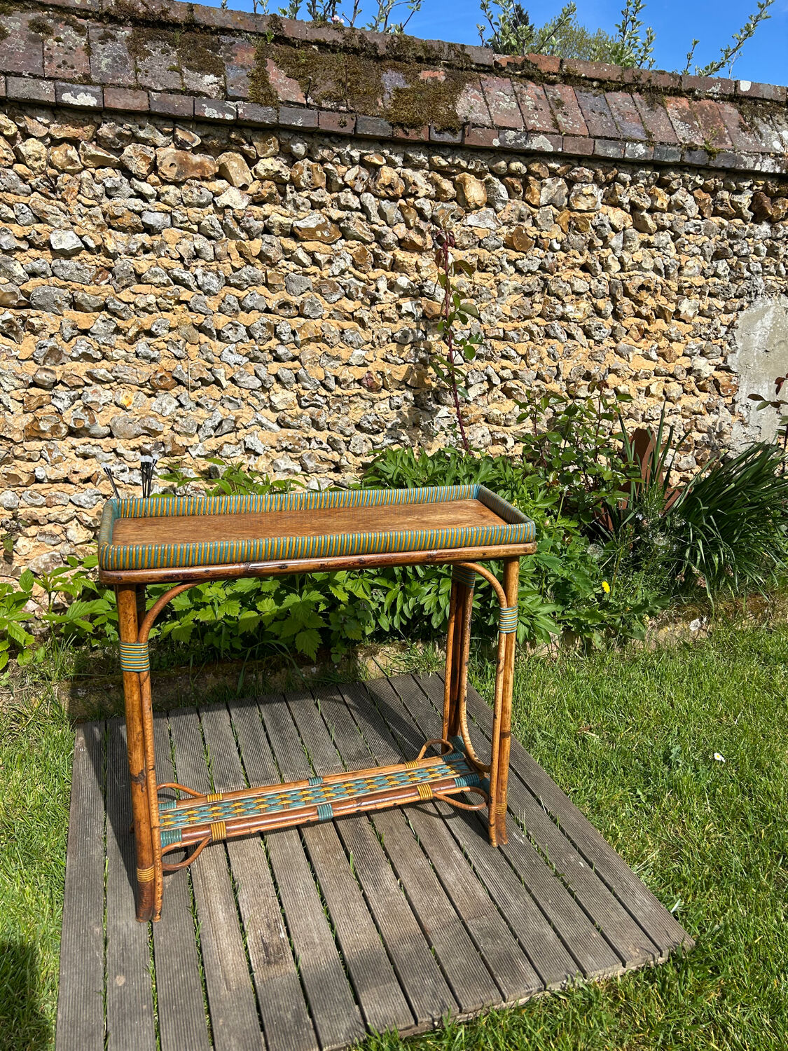 Vintage 1950s rattan console