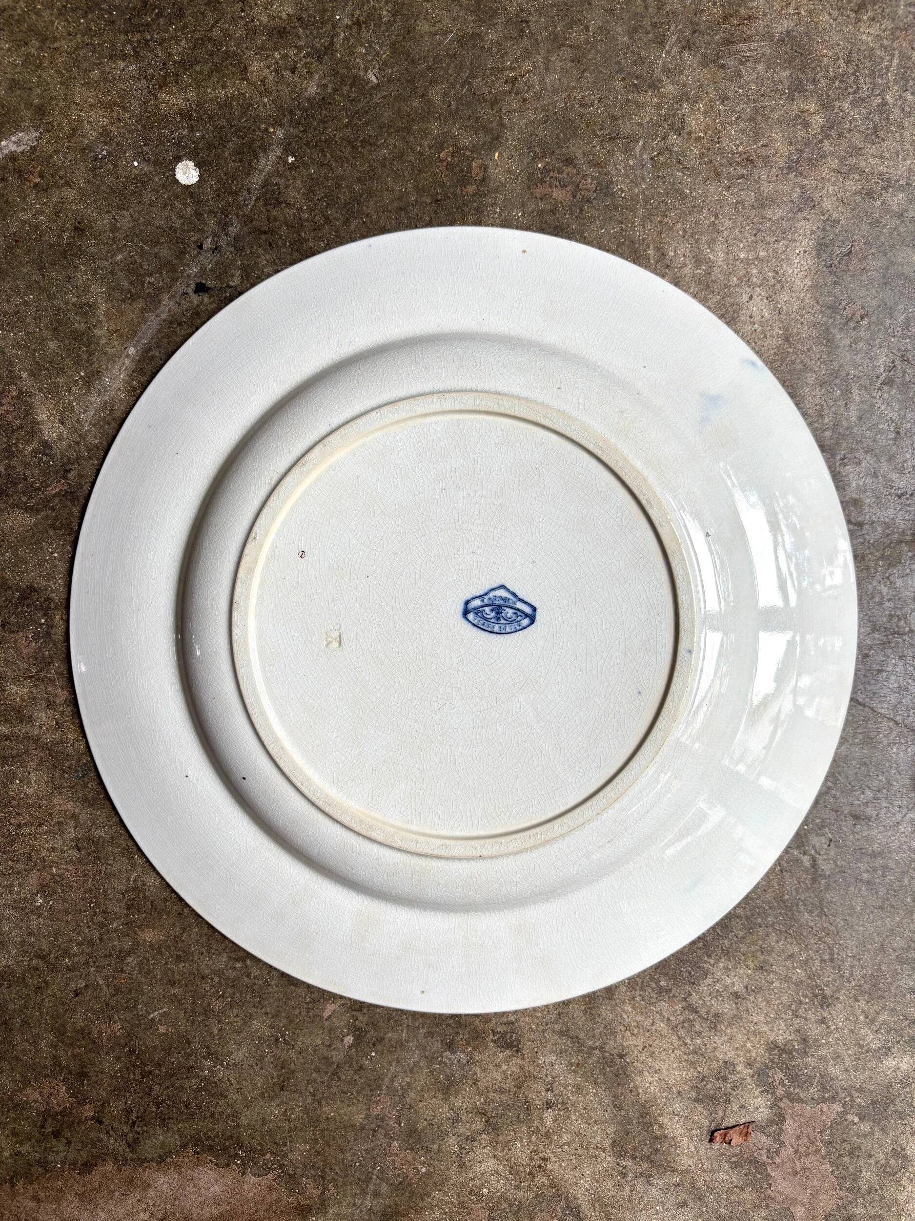 Sarreguemines round dish in blue ironstone, "Carmen" service