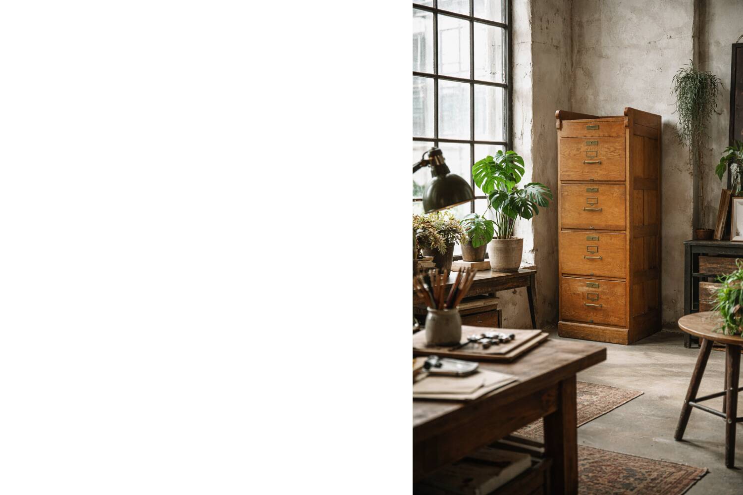 Vintage Industrial English Oak Filing Cabinet with Drawers, 1920s