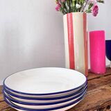Lot de 4 Assiettes à dessert creuses – Blanc & contour bleu