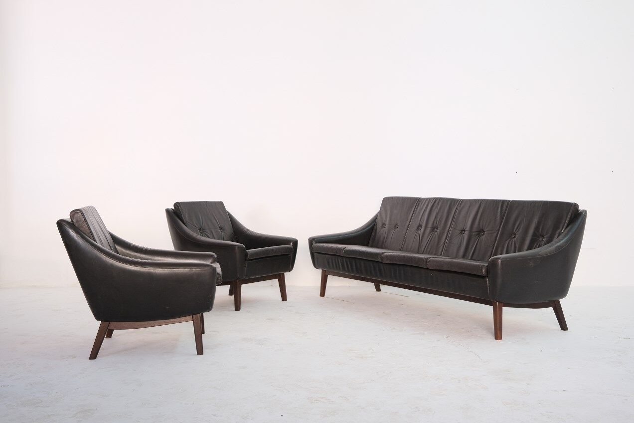 Mid-Century Teak and Leather 4-Seater Sofa by Svane Ekornes, 1960s