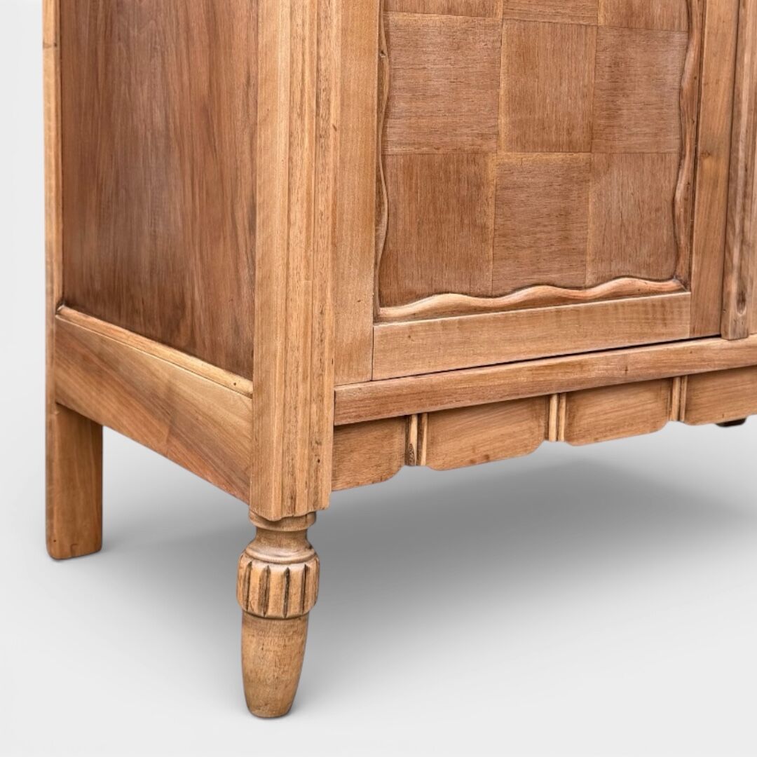 Parisian glass-fronted Art Deco wardrobe in solid raw walnut.