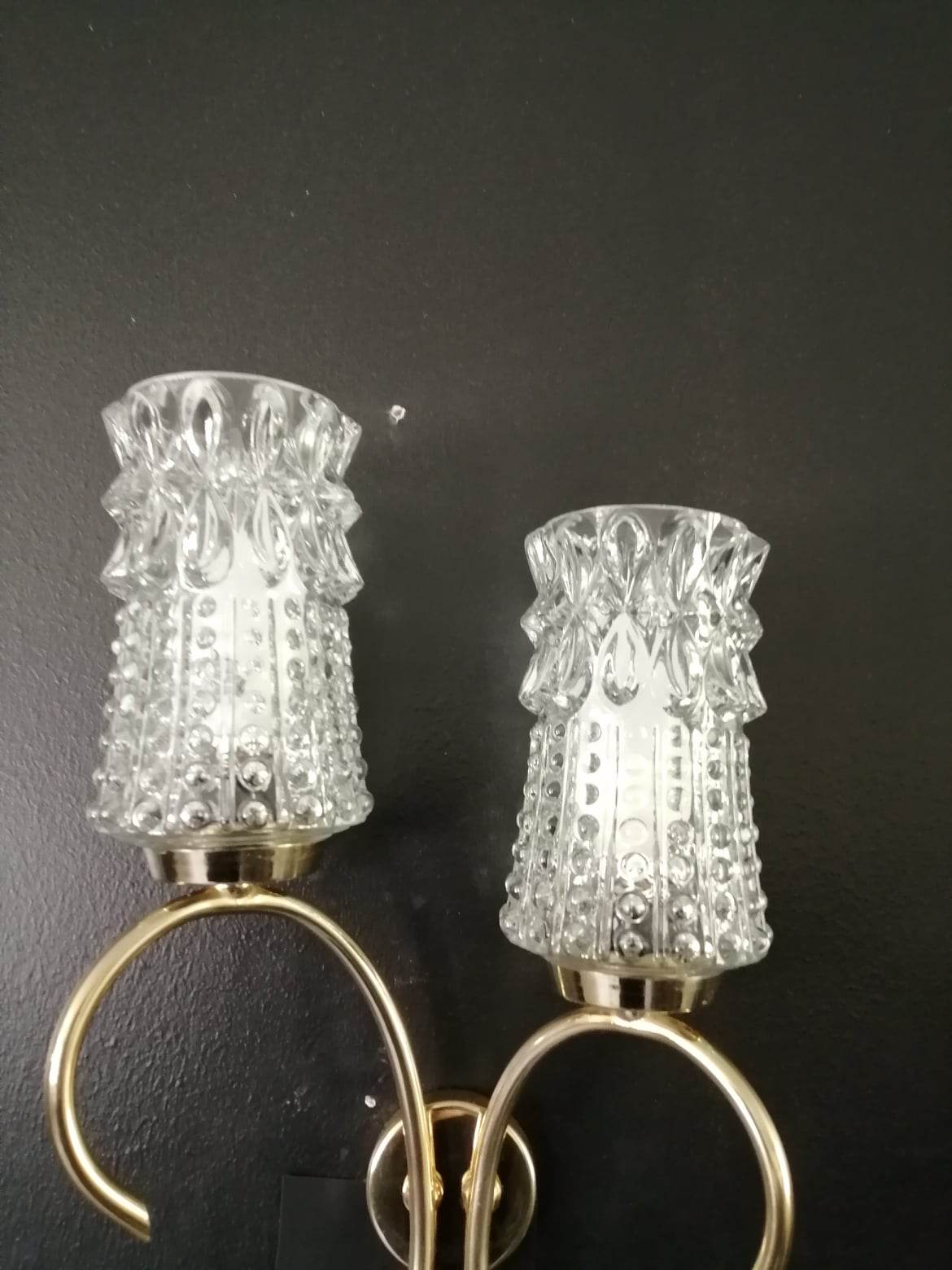 Pair of 50s wall lamps in gold gilded metal