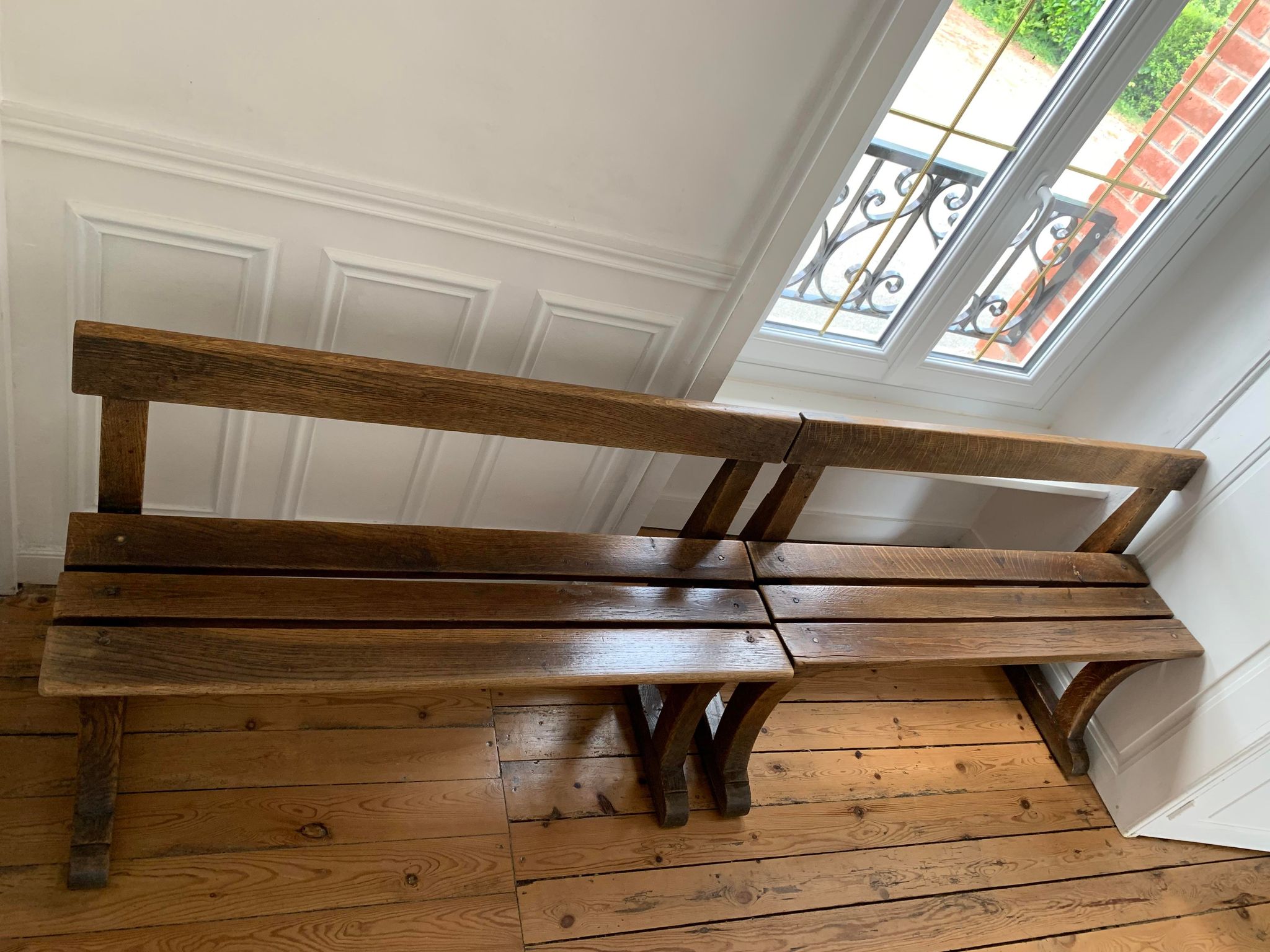 Solid oak school or church bench