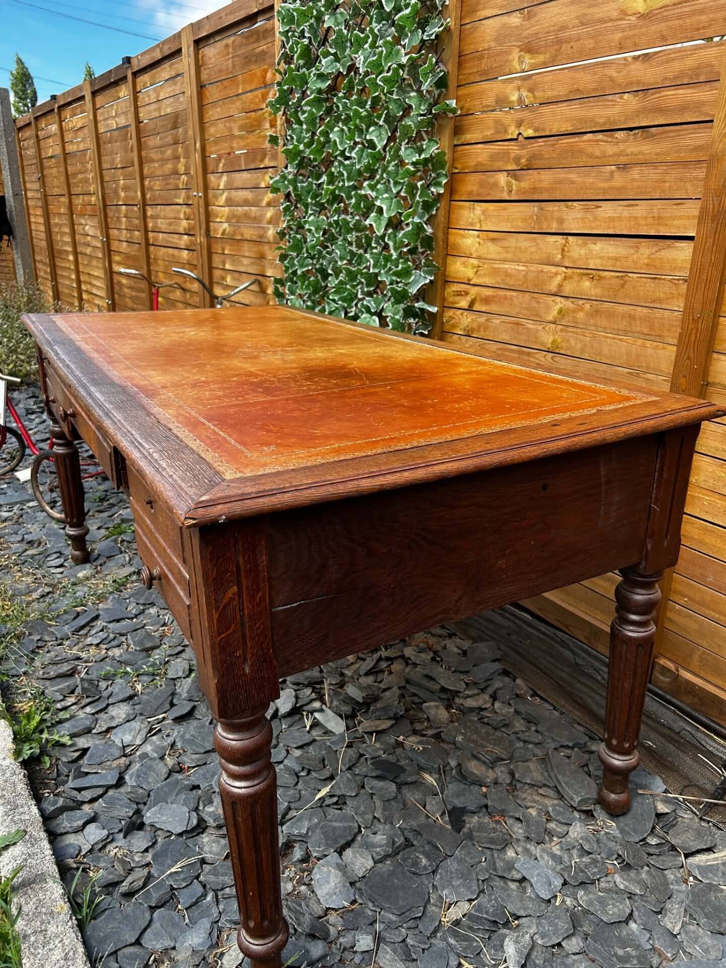 Antique oak desk - leather top