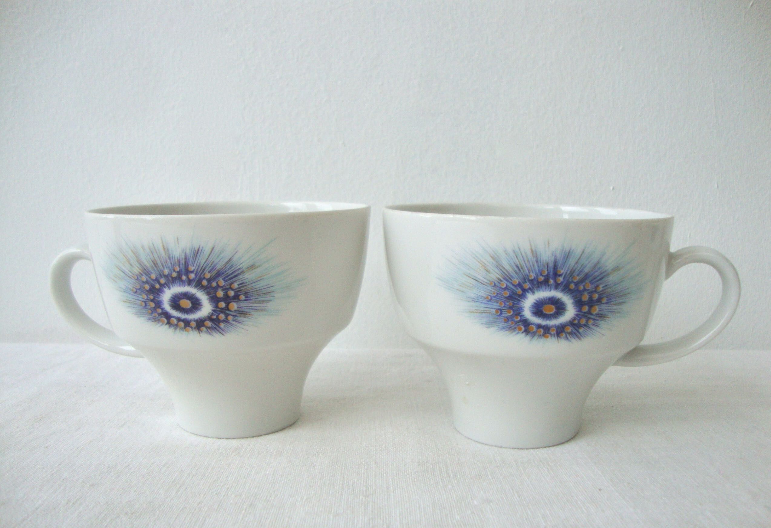 Set of 6 cups peacock feathers