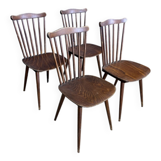 Ensemble de 4 chaises bistrot en bois Baumann modèle Menuet France années 60