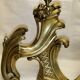 Old bronze andiron pair XVIII decor leaf accessory fireplace trim