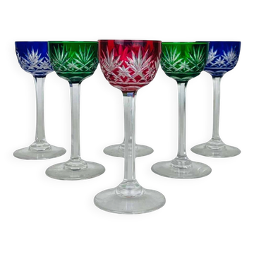 6 coloured liqueur glasses by Saint Louis, model Massenet.