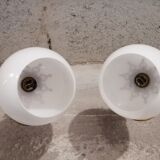 Pair of brass boat swivel appliques - opalin glass globe