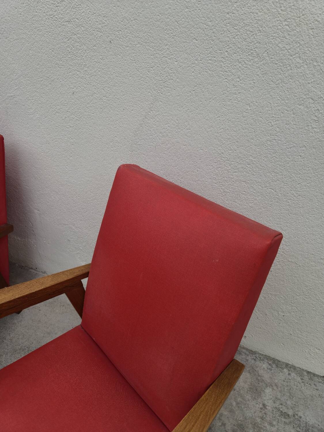 Vintage 1950s children's sofa and two armchairs with compass feet