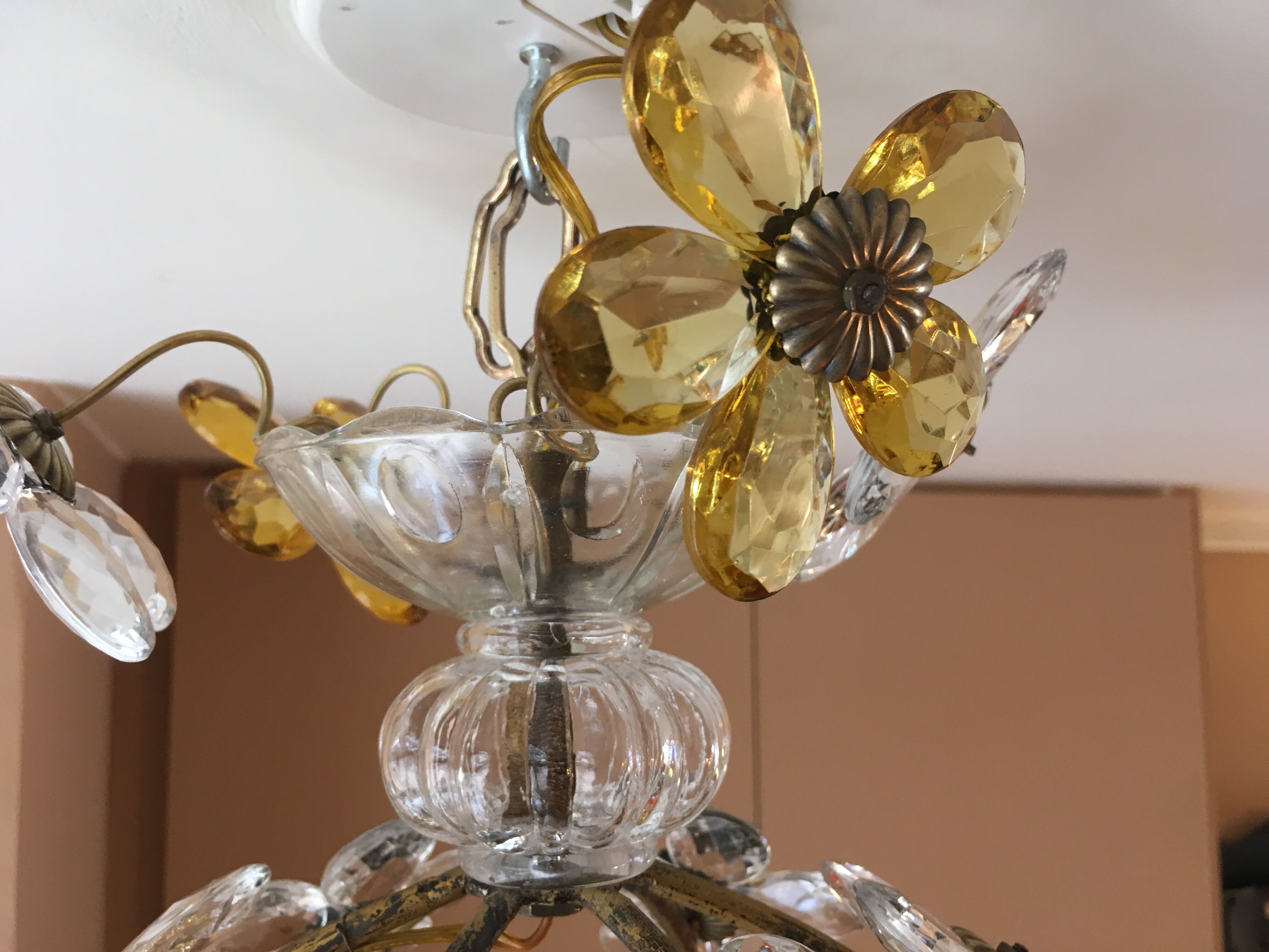 Lustre cage fleurs en verre
