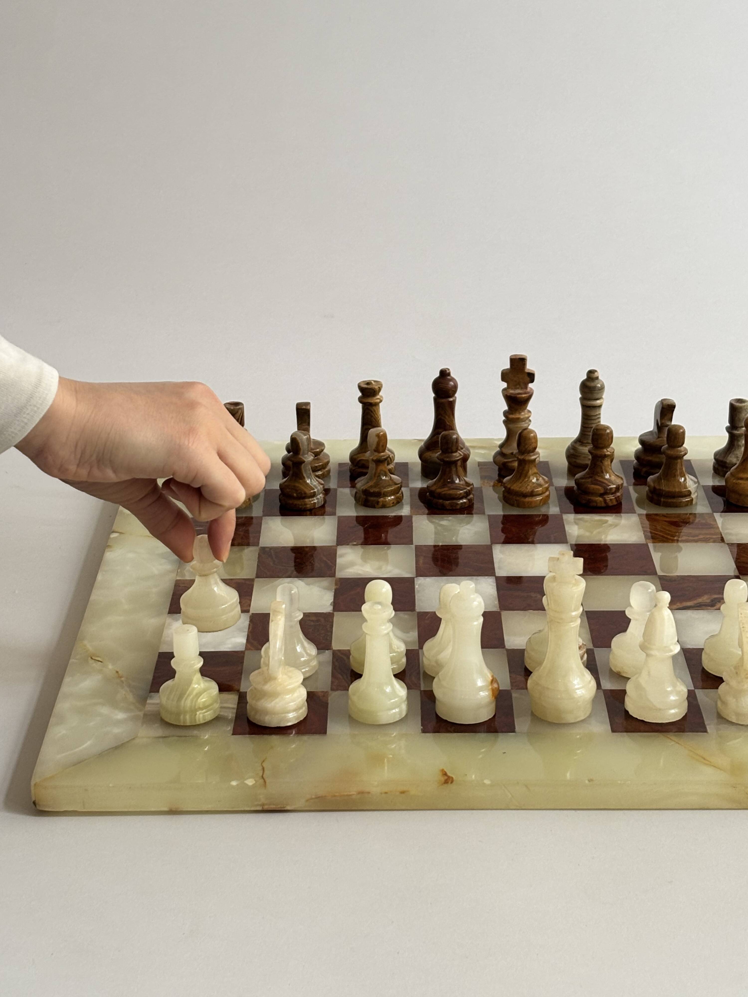 Vintage large marble and onyx chessboard game.