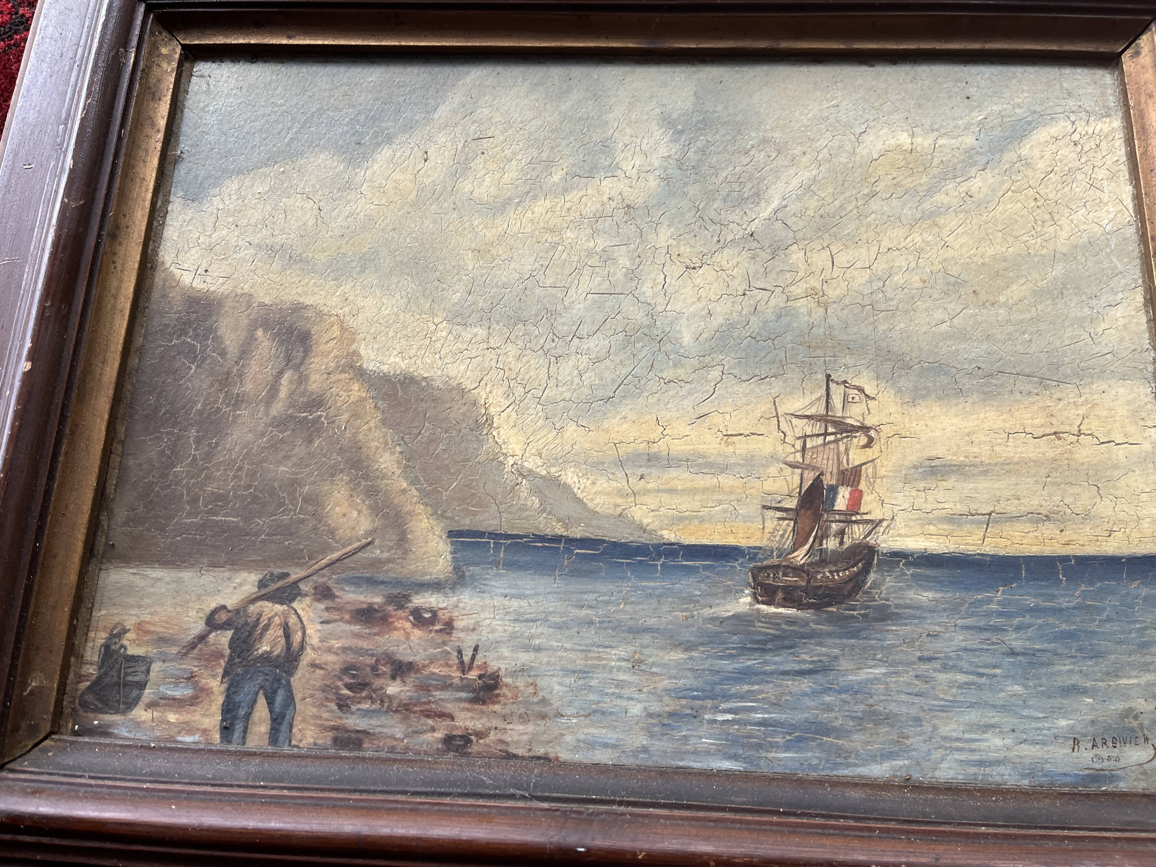 Antique painting from 1900 signed R. Argivier – Maritime scene
