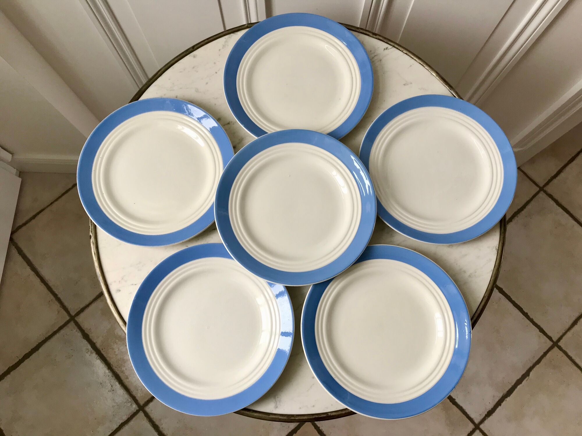 lot of 6 flat plates sky blue Saint-Amand model "Languedoc" 50s