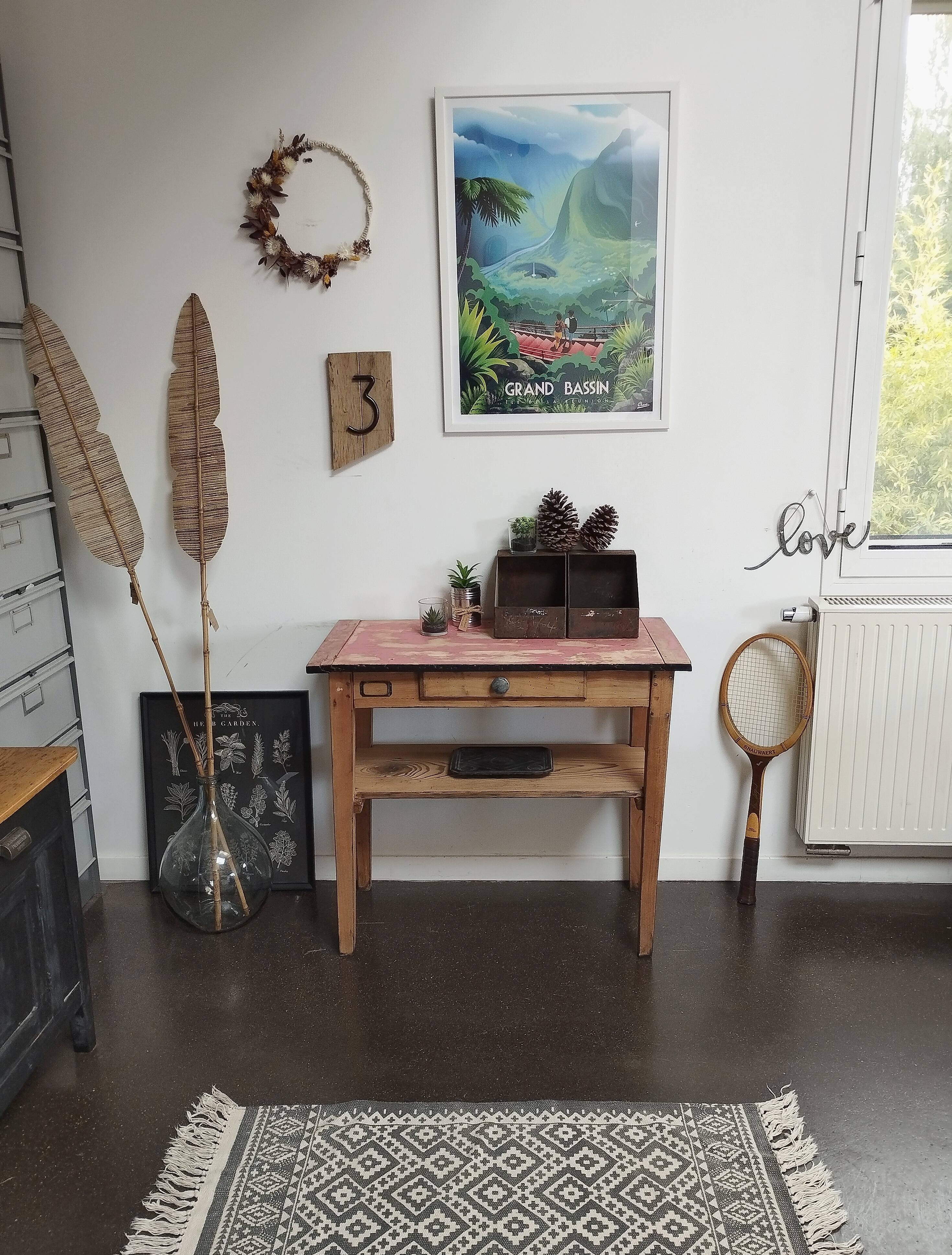 Table d'atelier, console vintage